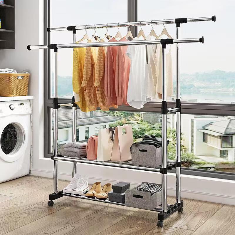 miflame Extendable Double Rod Clothes Drying Rack with Wheels