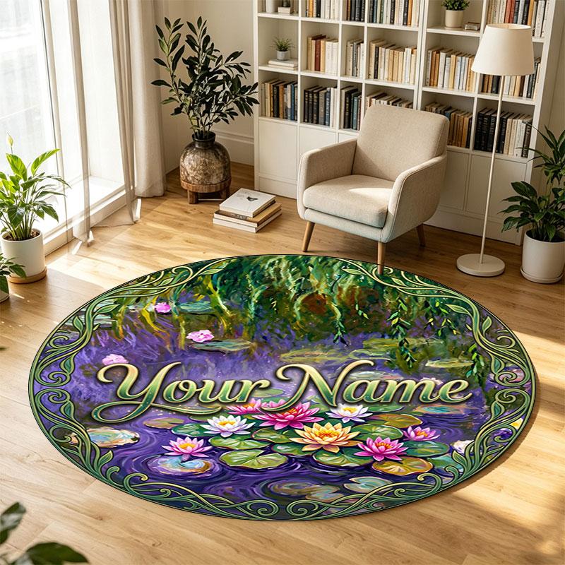 Fiori floreali (990) Tappeto Circolare in Velluto di Cristallo Personalizzabile con Nome e Testo Tappeto Morbido Rotondo per Pavimento per Decorazione Soggiorno Camera da Letto