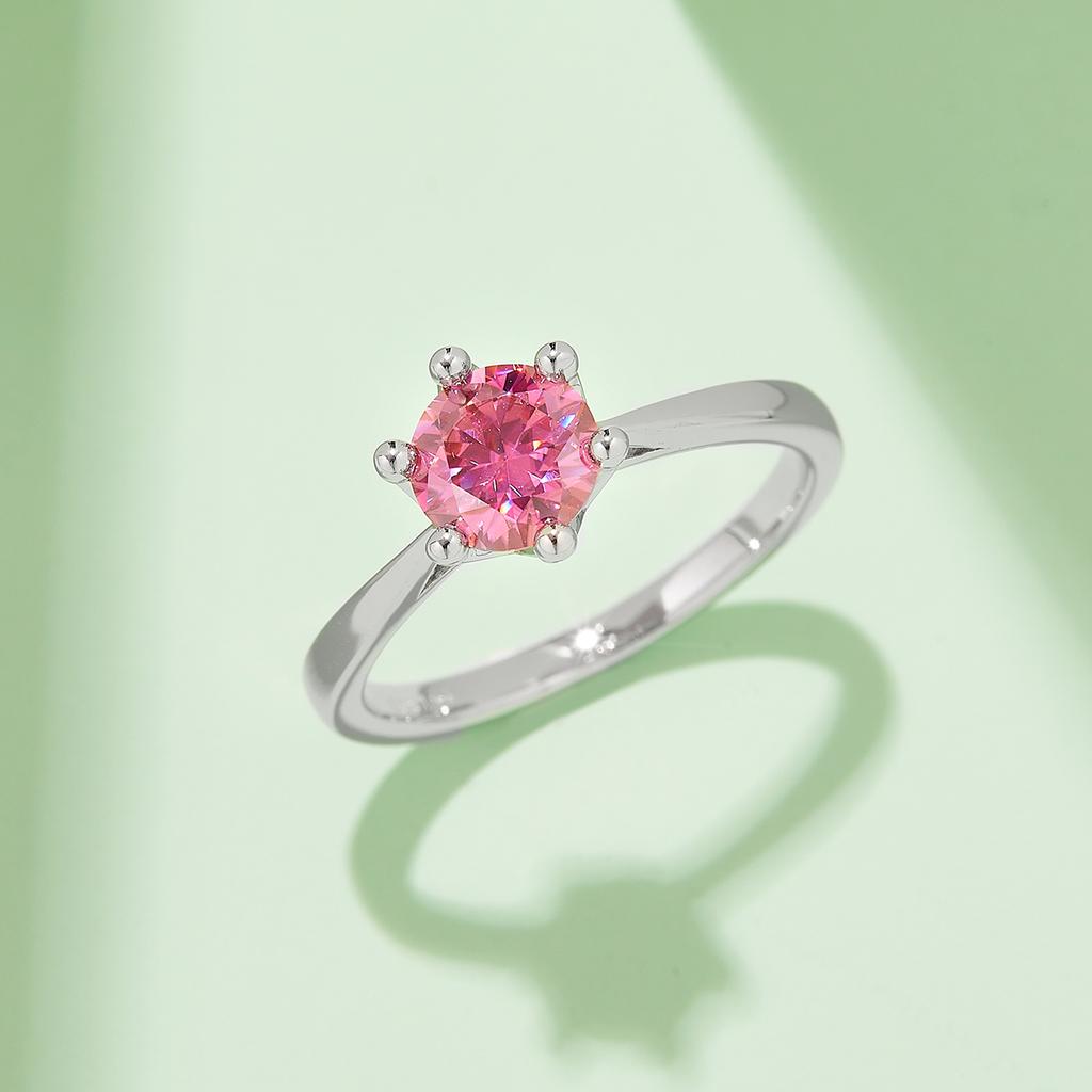 Women's Luxury Round Brilliant Cut Moissanite Engagement Ring with Prong Setting 1CT D Color Sterling Silver Rhodium Plated