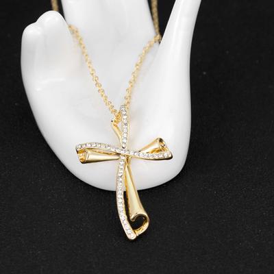 Elegante Gebetskette mit Kreuzanhänger, Geschenk, glänzender Strass-Damenschmuck