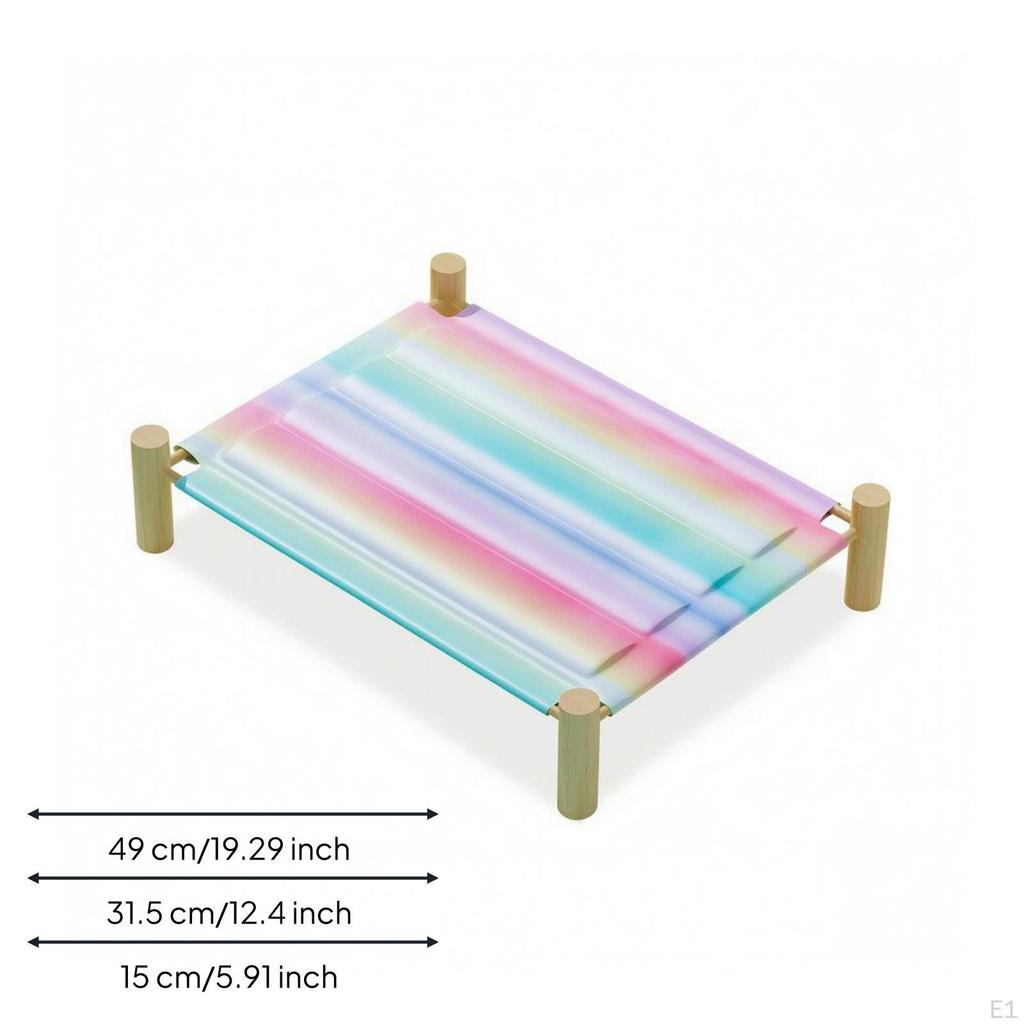 Elevated Pet Lounger with Wooden Frame Cooling Bed Breathable Suspended