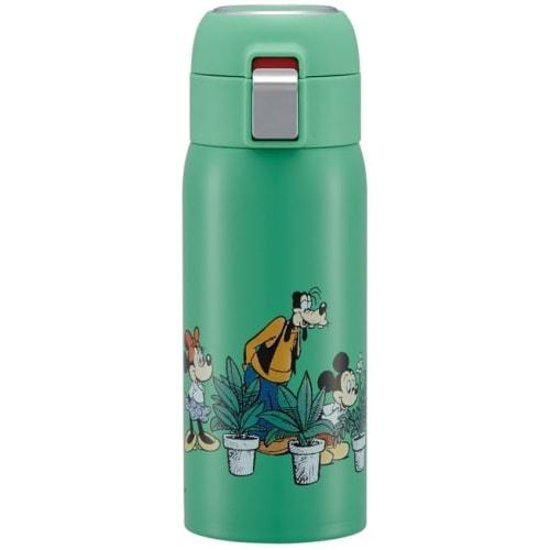 Skater Straw Mug Bottle, 350ml, Insulated Stainless Steel Water Bottle, Disney Mickey Mouse Green World, One-Touch Open, STOT3ST-A