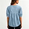 Damen Jeans Spitzen Patchwork Hemd Quadratischer Ausschnitt Halbe Ärmel Lässige Lockere Passform Bluse Leichtes Atmungsaktives Gewebe