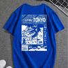 Men's Casual Versatile Letter and Landscape Print Round Neck Short Sleeve T-Shirt, Summer Outdoor Sports Short Sleeve