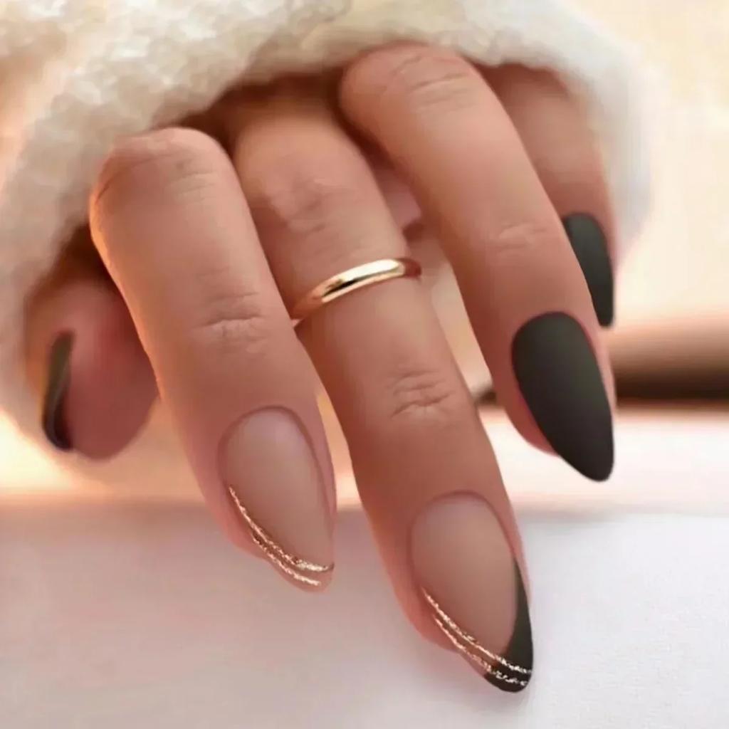 24Pcs Long Almond Press On Nails French Pink Wave Line Design Detachable Fake Fingernails Manicure Tips
