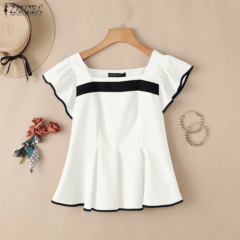 ZANZEA Women Elegant Round Neck Casual Short Sleeve Blouse