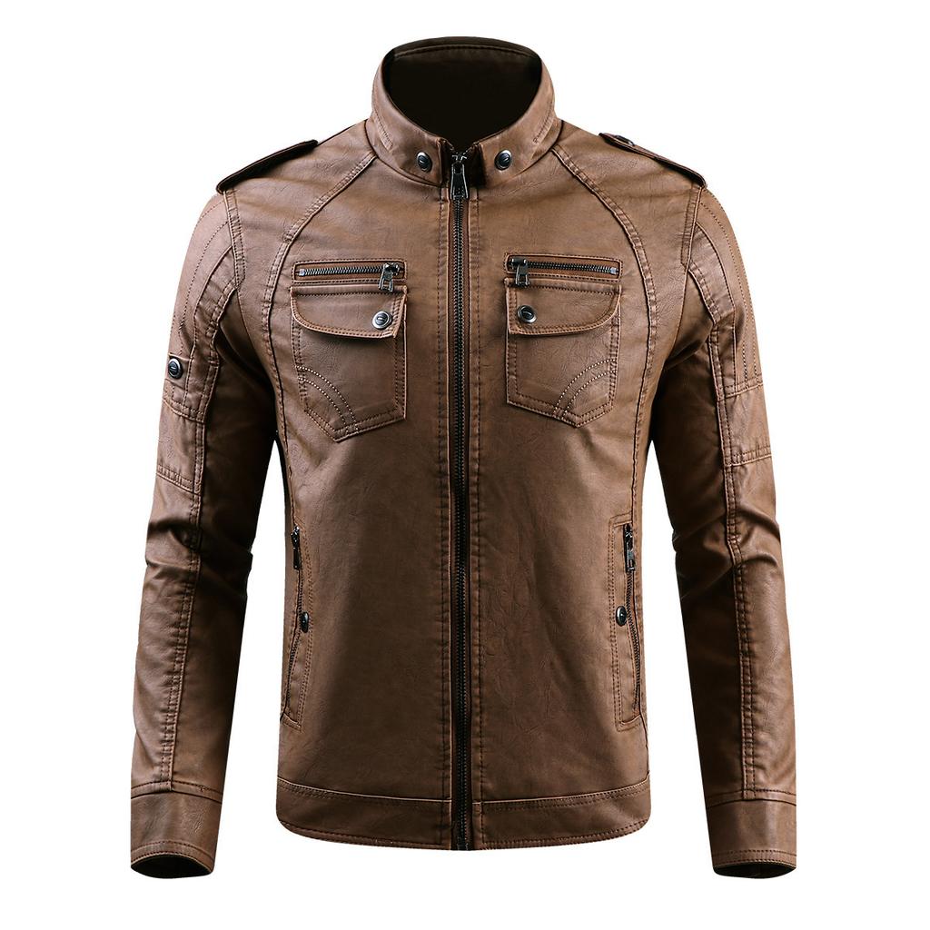 Chaqueta de Cuero Chaqueta de Cuero para Hombre Más Terciopelo Lavada Chaqueta de Cuero para Motocicleta