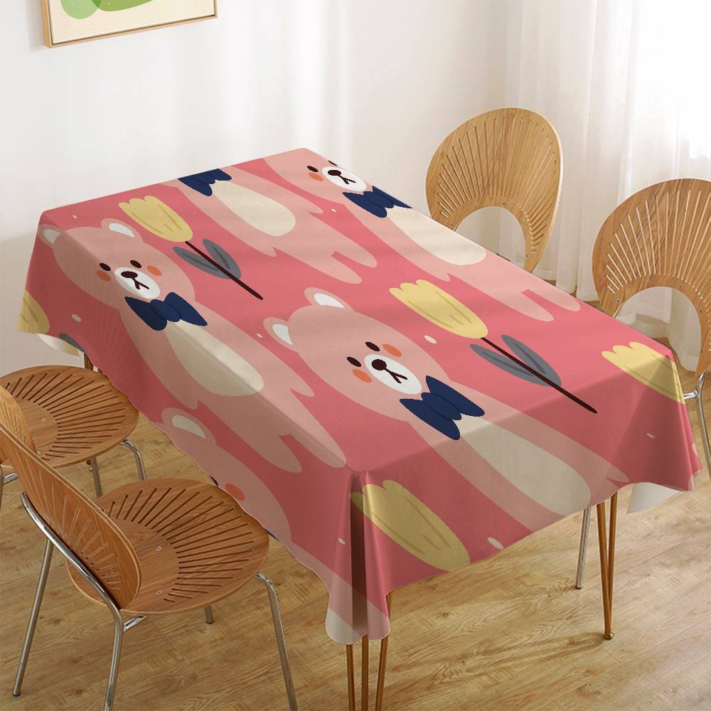 Cartoon Animal Print Durable Rectangle Tablecloth - Scratch-Resistant For Restaurants, Cafés & Service