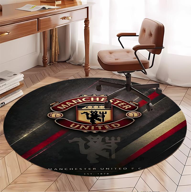 Manchester United F.C Pattern Round Rug, Indoor/Outdoor Mat, for Picnic, Gameroom, Bedroom, Office, Living Room, Home Decor Carpet, Birthday Gift