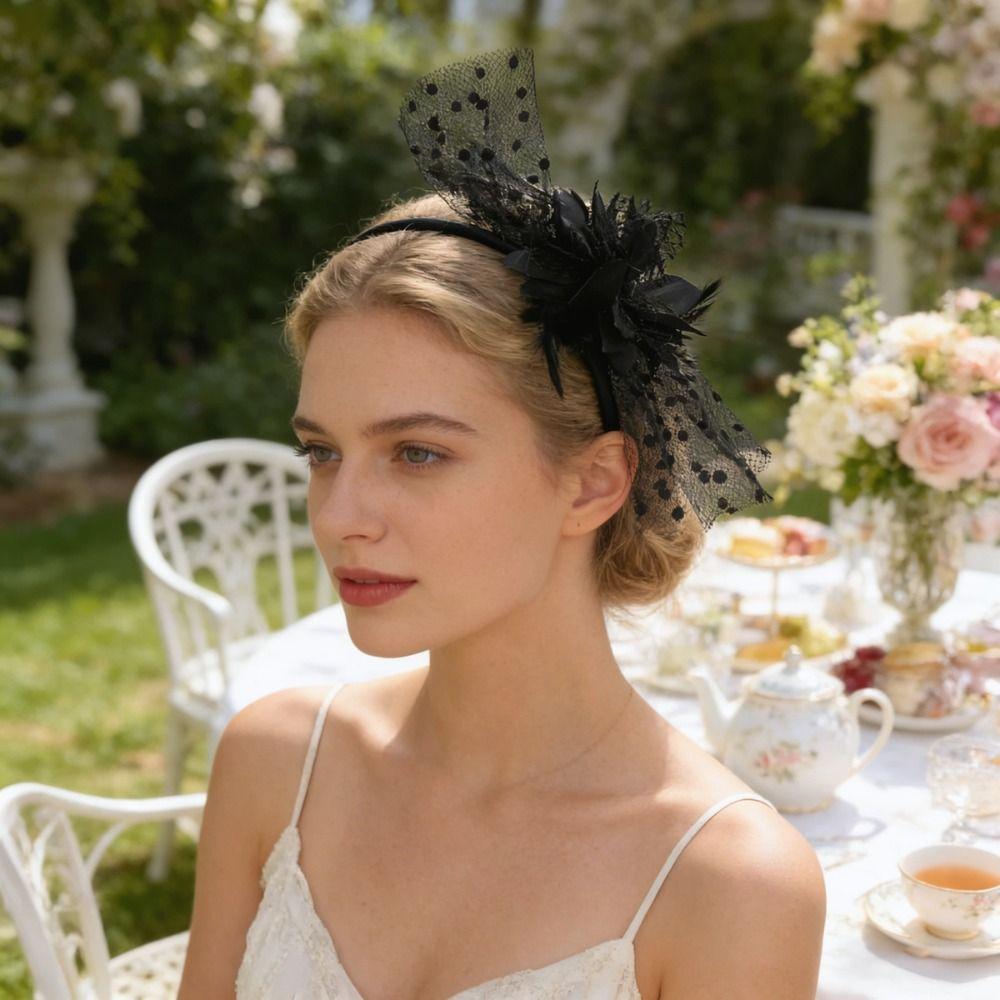 Elegant Mesh Flower Headband Exquisite Feather Hairpiece 1920s Hair Accessories Photography
