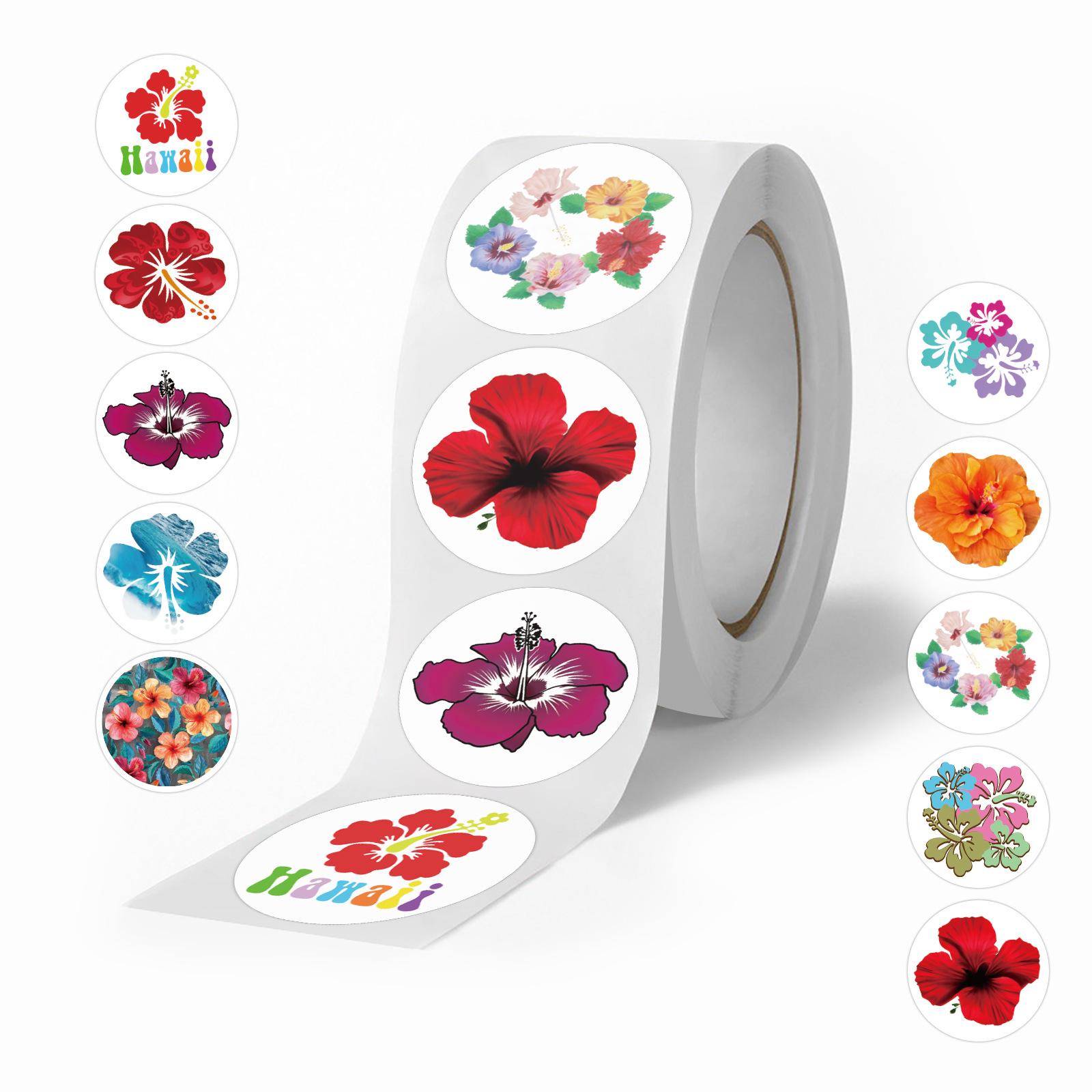 

500 Stickers/Roll Cartoon Hibiscus Flower Roll Decals Reward Decals Creative Handbook Tape Premium Durable Quality