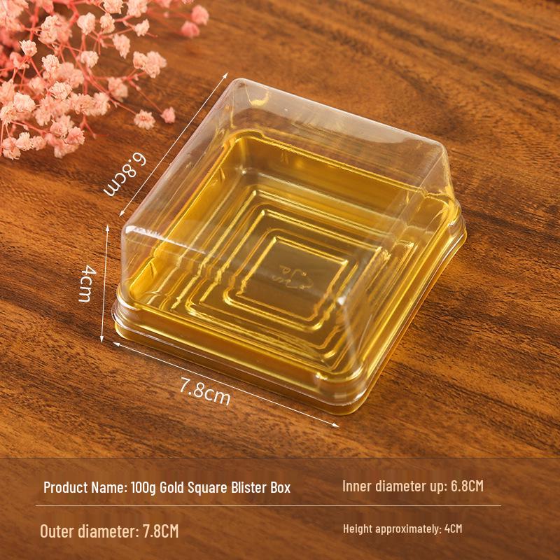 Mid-Autumn Festival Mooncake Box with Lid, Clear Cake Blister, Gold Plastic Tray
