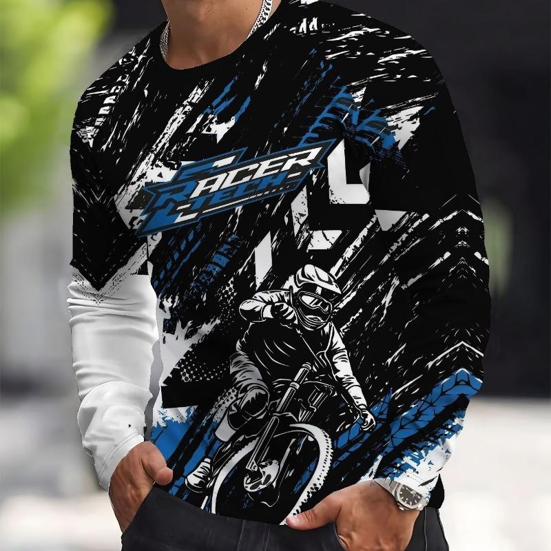 Men's 3D printed long-sleeved T-shirt casual sportswear round neck regular style, suitable for casual wear
