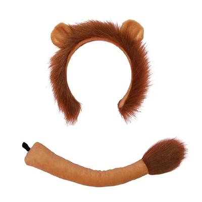 2 Stück Tier Löwen Kostümset mit Löwenohren Stirnband Löwenschwanz Zubehör für Halloween Kostümparty Requisiten