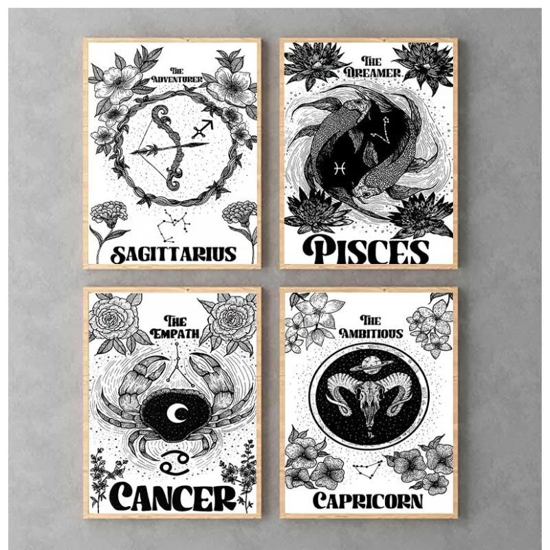 Zodiac Star Sign Wall Art Canvas Painting Astrology Posters Prints Boho Cancer Libra Gemini Constellation Living Room Home Decor