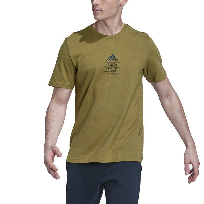 adidas T Shirts Men's Earth Yellow Crew Neck Moderate Straight Fit GN6861