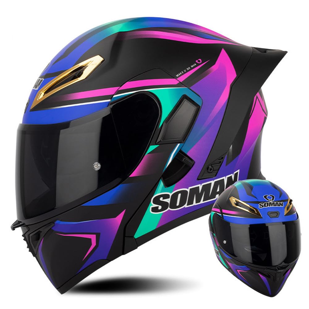 SOMAN-955 Full Face Helmet, Bike Helmet, System Helmet, Unisex, Double Shield, Shock Resistant, DOT