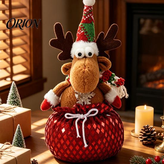 Festive Table Centerpieces Sequins Christmas Santa Claus/Snowman/Elk Ornaments with Candies Storage Pocket, Plush Claus Red or Green Figures