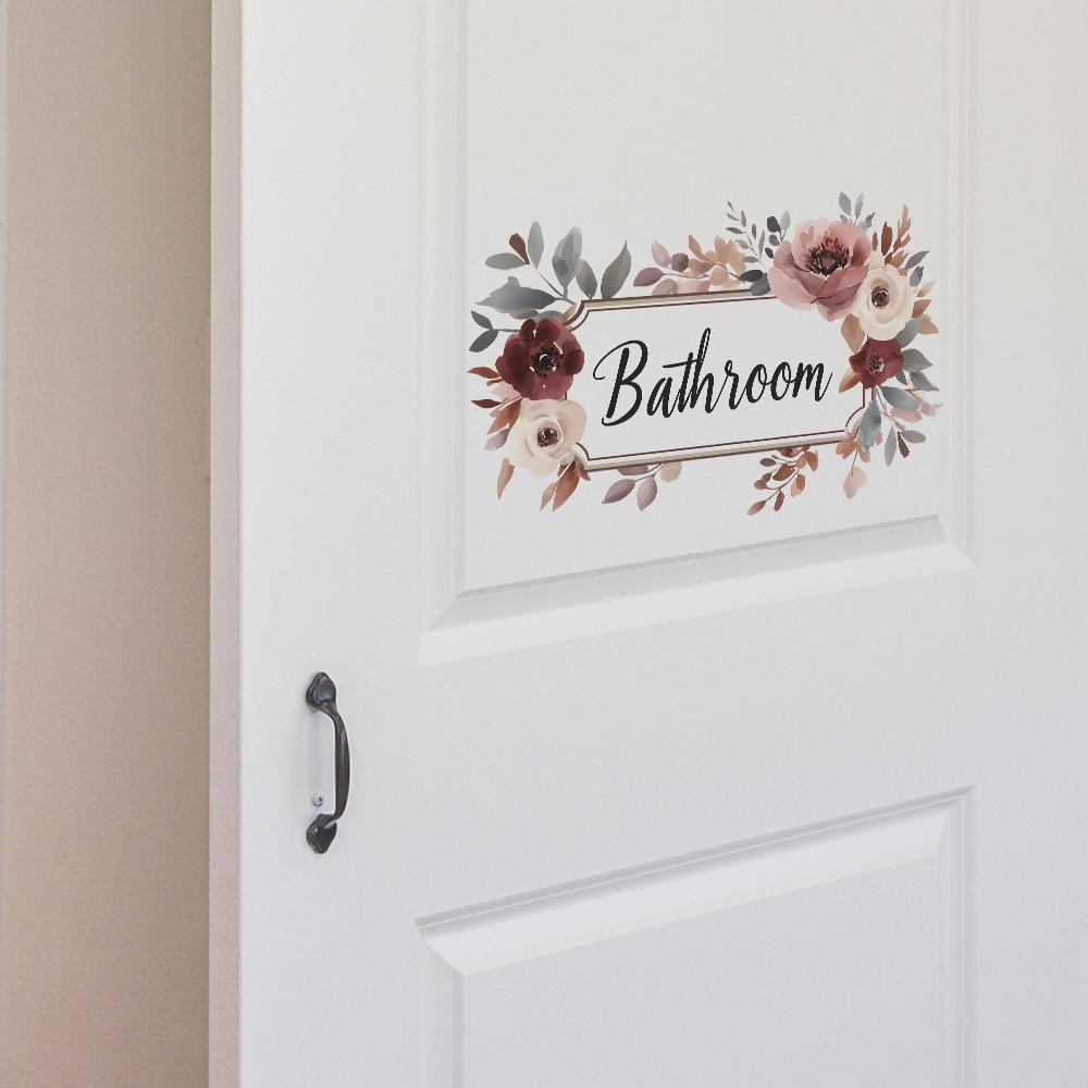 Kreativa blommiga engelska slogan badrum toalettdörr hemförsköningsklistermärken