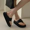 Cowhide version~ Korean version of round head thick bottom pinch foot flip-flops women's outer wear 2025 new summer height-increasing cool slippers