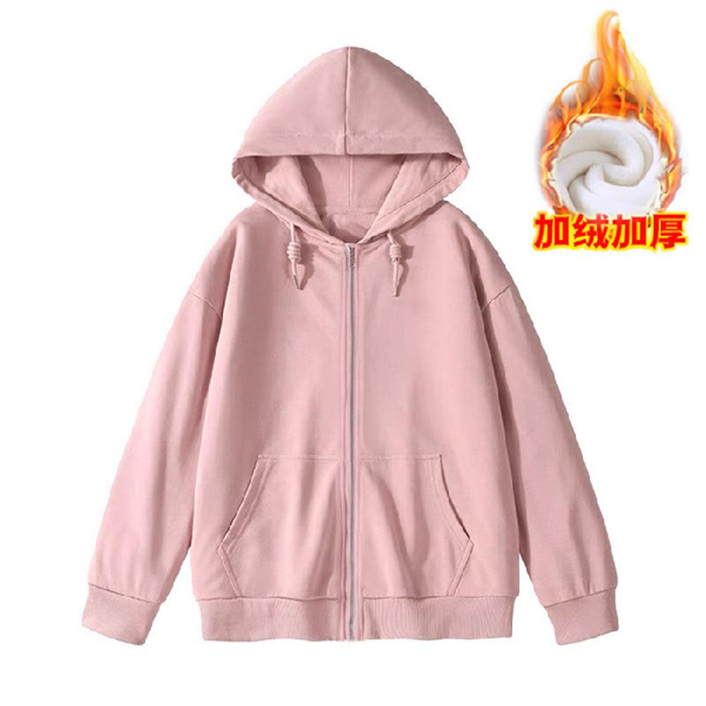 Women's Hood Collar Long Sleeve Zip Up Hoodie Loose Fit Minimalist Sweatshirt Jacket