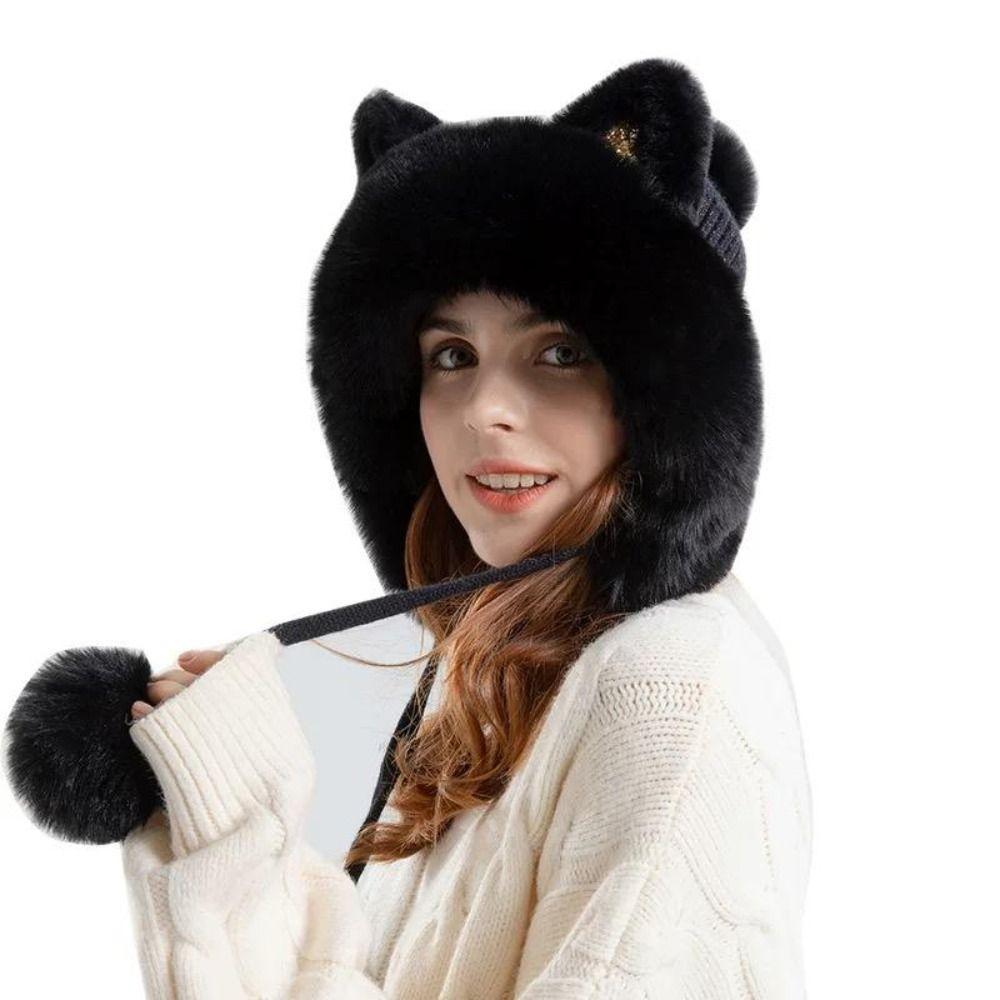 Woolen Winter Plush Hat Cartoon Ear Protection Hat Fashion Cat Ears Beanie Streetwear