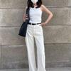 White Drapey Loose Fit Women's Jeans - New 2026 Korean Style, Straight Wide Leg, Thin Spring/Summer.