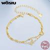 WOSTU 925 Sterling Silver Cubic Zirconia CZ Bridal Butterfly Adjustable Bracelet for Women Double Layer Butterfly Charm Bracelet