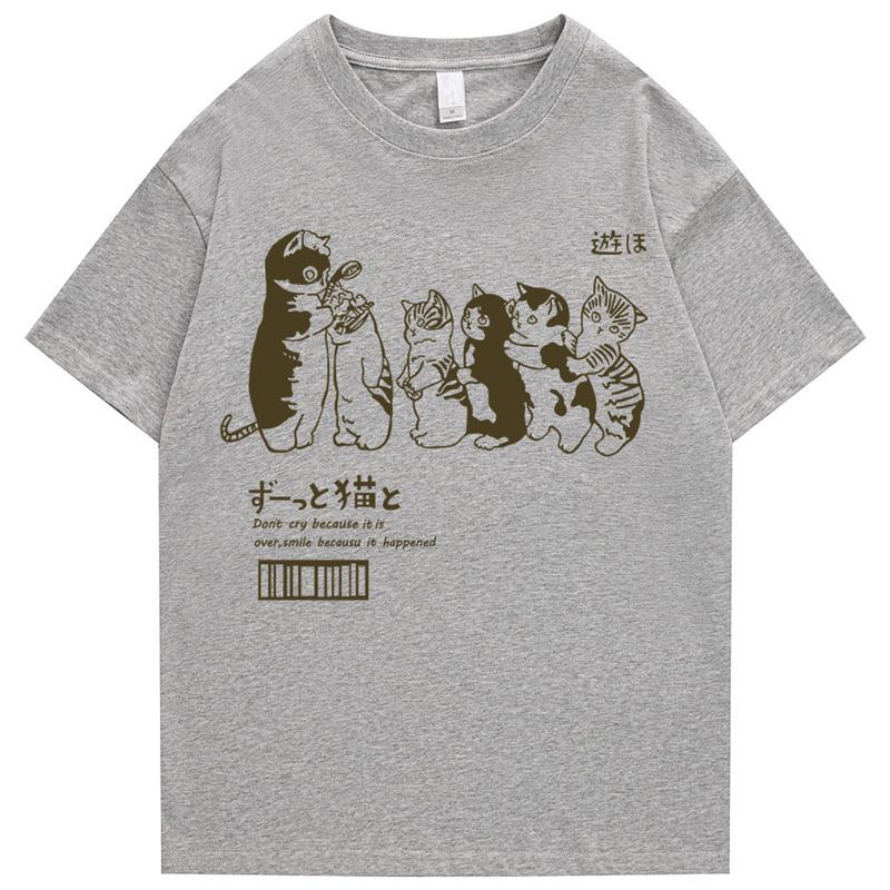 Maglietta Oversize da Uomo Abbigliamento Hip Hop Gatto Doccia Street Print Maglietta Casual Cotone Estate Manica Corta