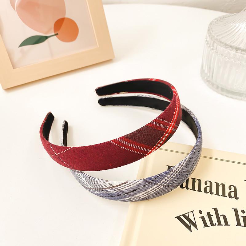 2 Stück/Set 2 cm dünner karierter Stoff-Haarreif für Frauen Mädchen tägliche Presse Haaraccessoires Koreanische JK Studentenuniform Kopfbedeckungen