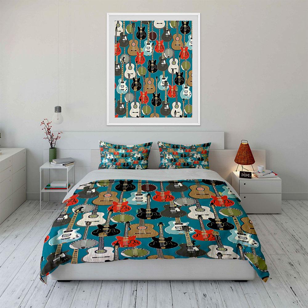 Colorful Guitar Bedding Set Bedding Duvet Cover Set Duvet Cover Pillowcases (1 * Duvet Cover 2 * Pillowcases, without duvet insert)