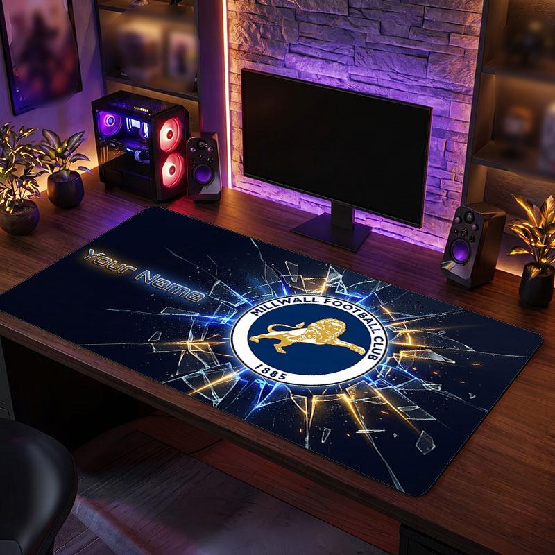 Millwall FC Custom Large Mouse Pad, Personalized Name Text Print, Football Logo Non‑Slip Desk Mat Gaming Gift