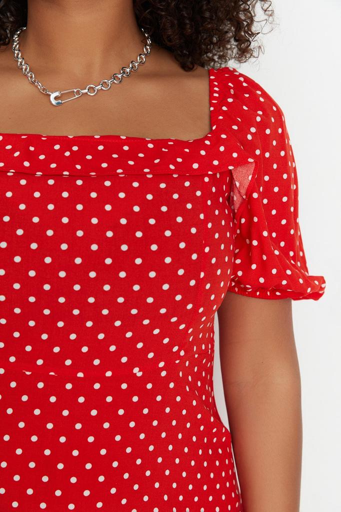 Damenmode Neues Plus-Big-Size-Kleid Pflaume gepunktetes gewebtes Kleid