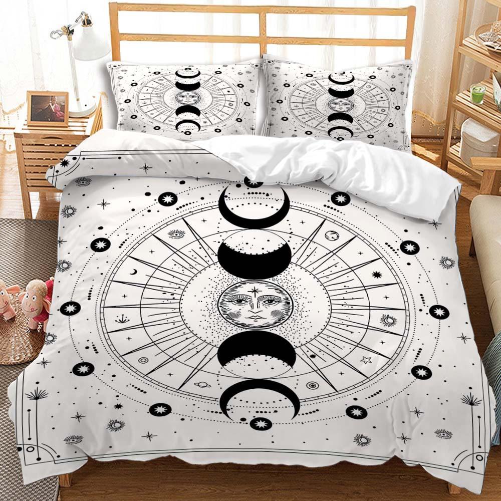 Three-Piece Sun And Moon Quilt Cover Digital Printing Bedding Kit Simple Style