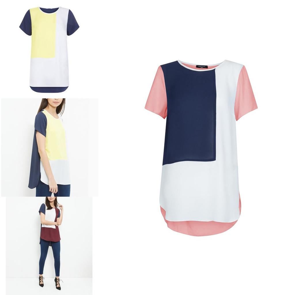 Women's Summer O-neck Loose Short Sleeve Shirt With Leisure Patchwork Design