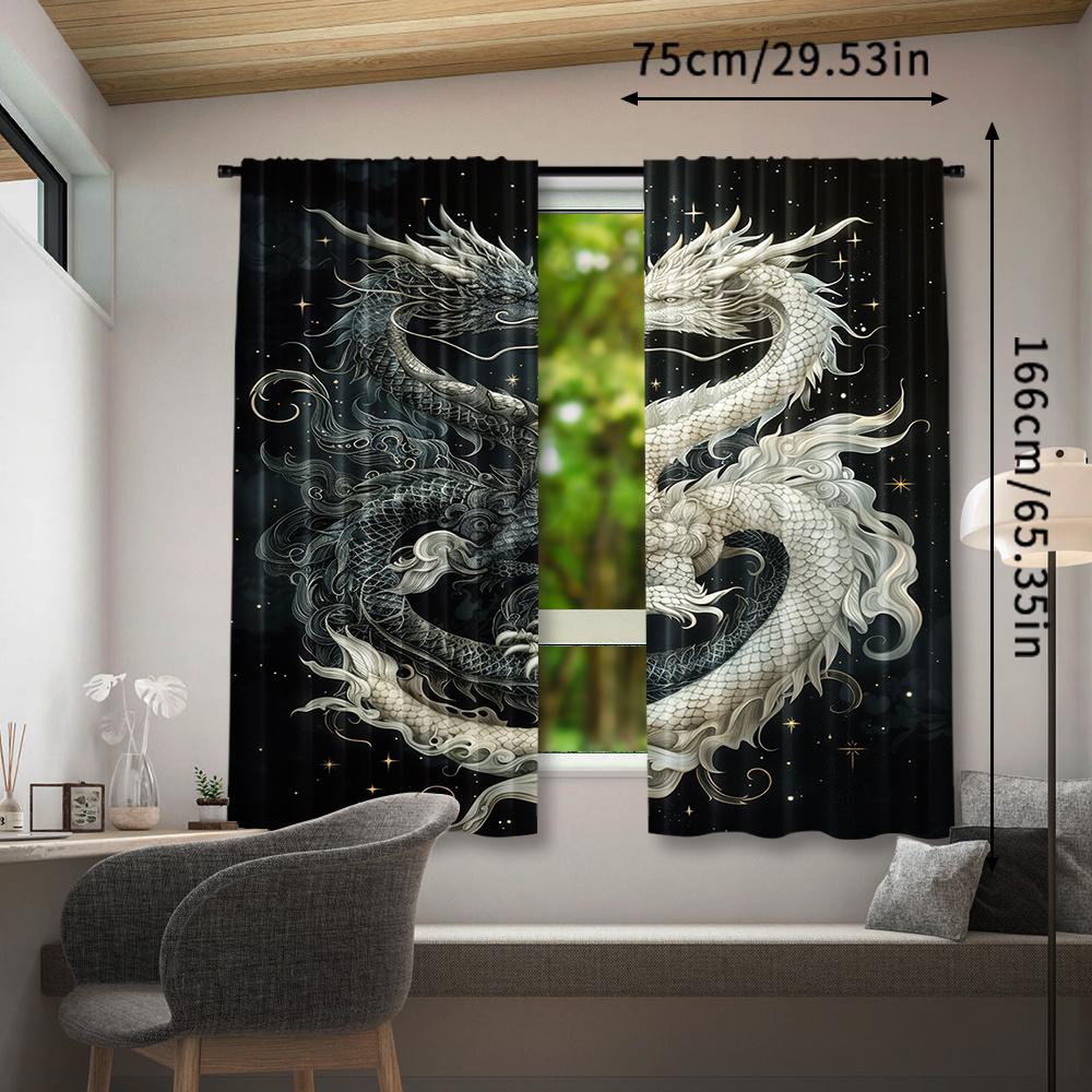 Set Of 2 Tai Chi Dragon Print Curtain Home Decor Window Bedroom Office Kitchen Living Room Study Curtains Made Polyester Treatment