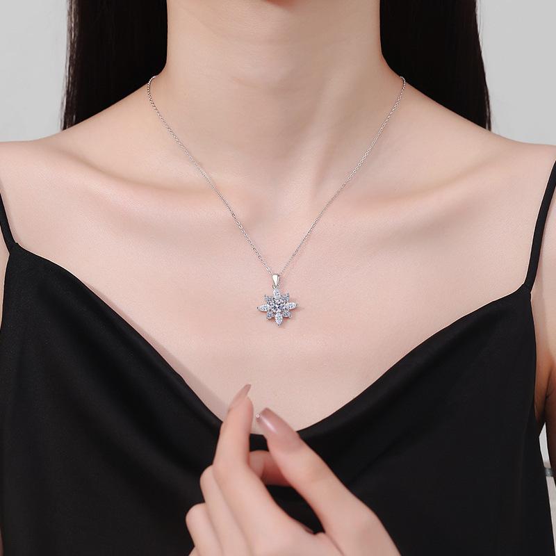 Sterling Silver 925 Moissanite Starburst Necklace with D Color One Carat Pendant