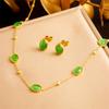 Gold Green Oval Stone Jewelry Set Necklace Bracelet Earrings for Women