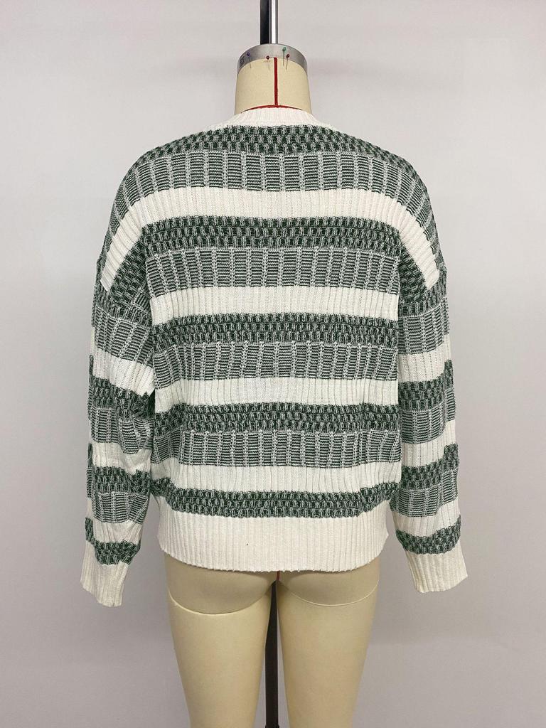 Baifen Zhiyi: 2025 European & American Autumn Knitwear, Round Neck Double Stripe Women's Sweater