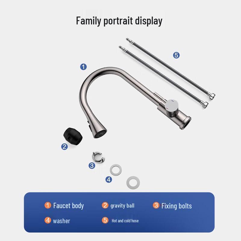 Lingjuli Gunmetal Grey Pull-Out Kitchen Faucet