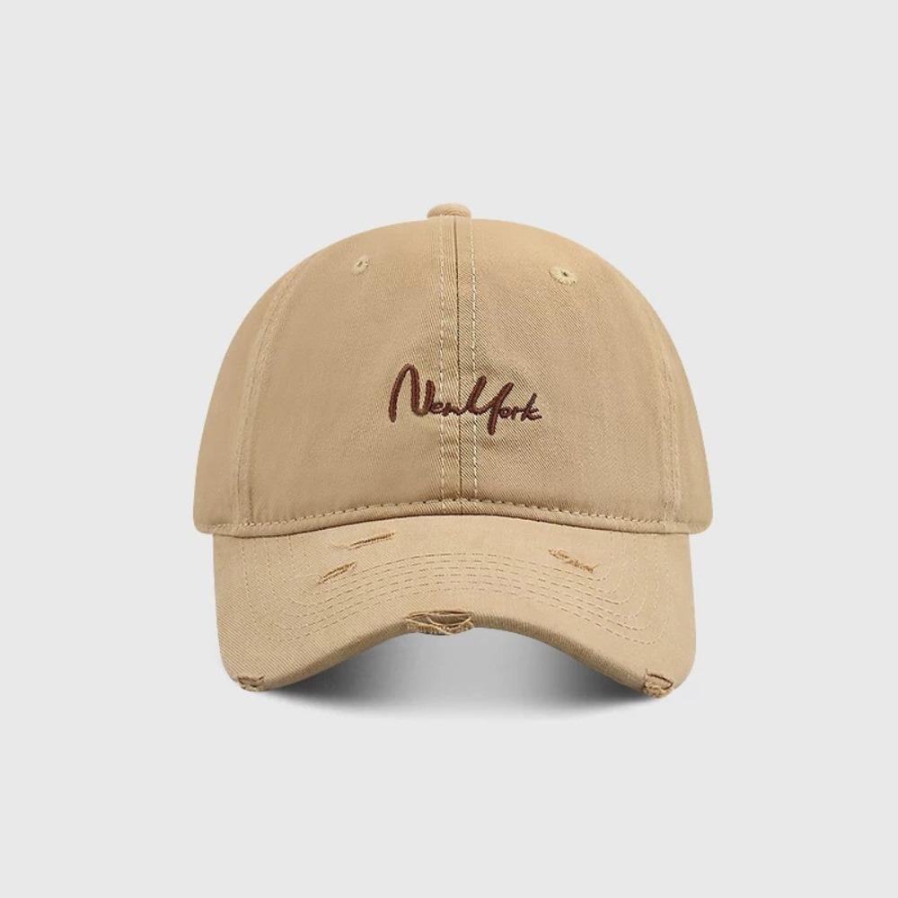 Cursive Embroidery New York Baseball Cap Adjustable Wide Brim Cap Curved Brim Hat Sun Protection