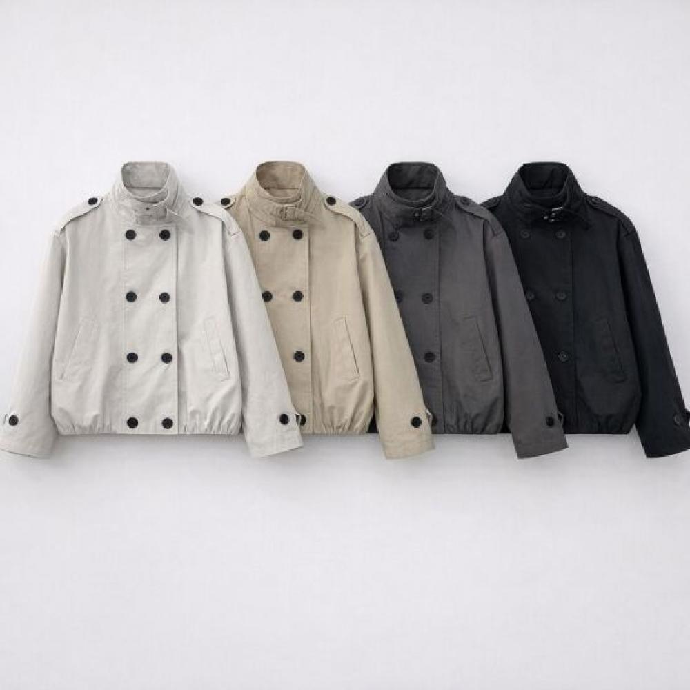 Mizqz High Neck Double Button Trench Short Jacket