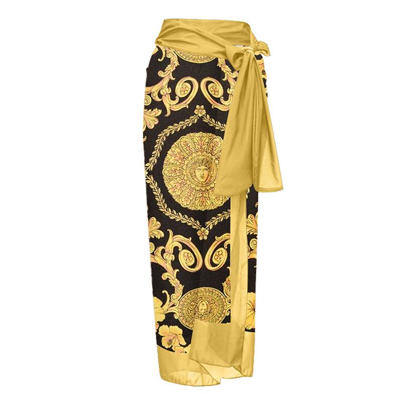 

Праздничный стиль Женский цельный принт Завязка Пляжная юбка - Европейский и американский трансграничный дизайн. One Size жёлтый