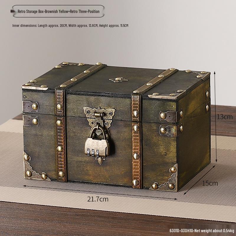 Retro Wooden Lockable Jewelry Box - Antique Style Square Multi-functional Organizer