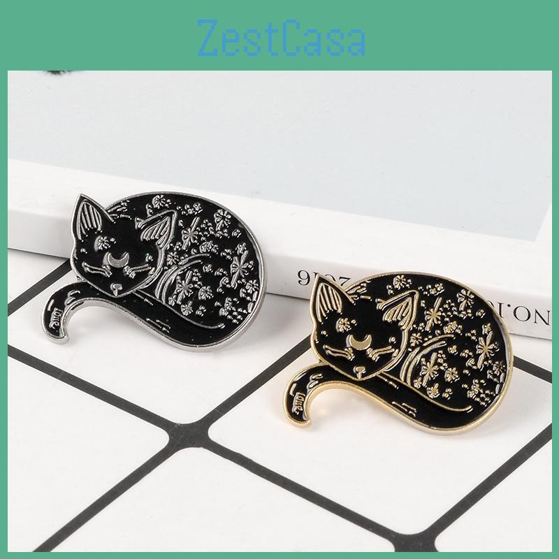 Unique Cartoon Cat Brooch Cute Sleeping Cat Design Fashionable Alloy Pin For Unisex Style