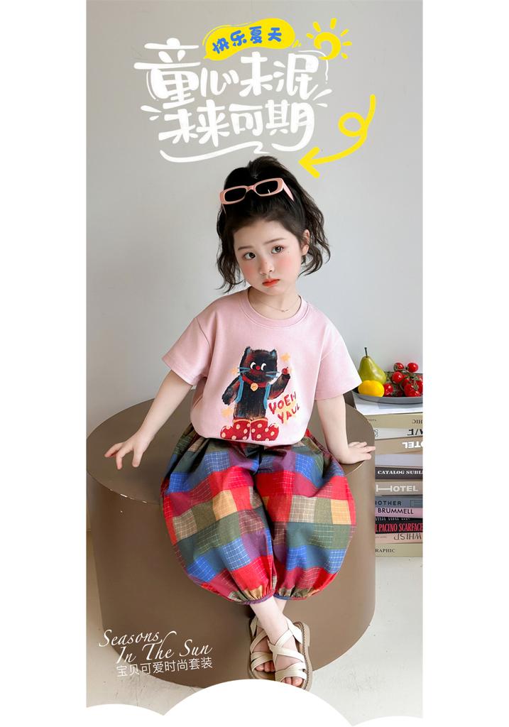 Girls' and Children's Western Style Set Summer 2026 New Children's Cat Short Sleeved Summer Dress Baby Casual Loose Two Piece Set