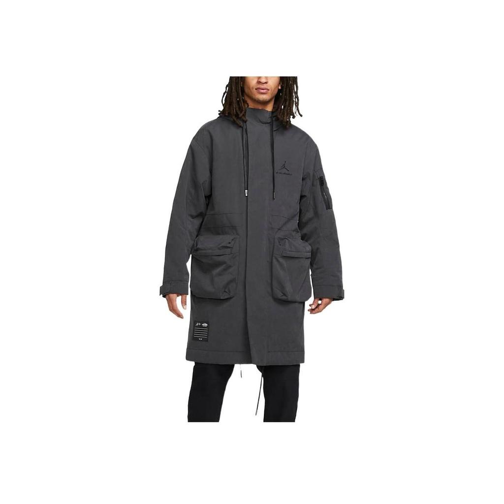 A Ma Maniere X Jordan Oversized Double Pocket Hooded Mid-Length Trench Coat Men Outerwear Grey DJ9757-010