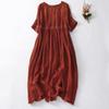 2025 Summer Women's Plus Size Ramie Embroidered Loose Retro Dress (Unlined)