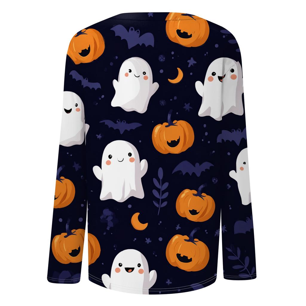 Damenmode Lässig Rundhals Dreiviertelarm Halloween Bedrucktes T-Shirt Top