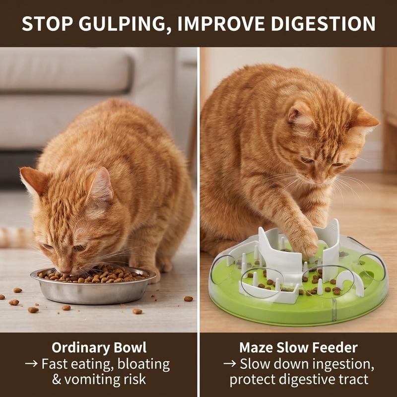Interactive Cat Slow Feeder Puzzle Maze Toy, Anti-Choke Pet Treat Dispenser Bowl for Kitten Small Dog, Food Grade Interactive Fe